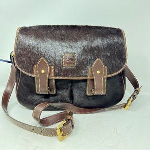 Dooney & Bourke Brown NWT Retired Florentine Leather Calf Hair Saddle Bag.